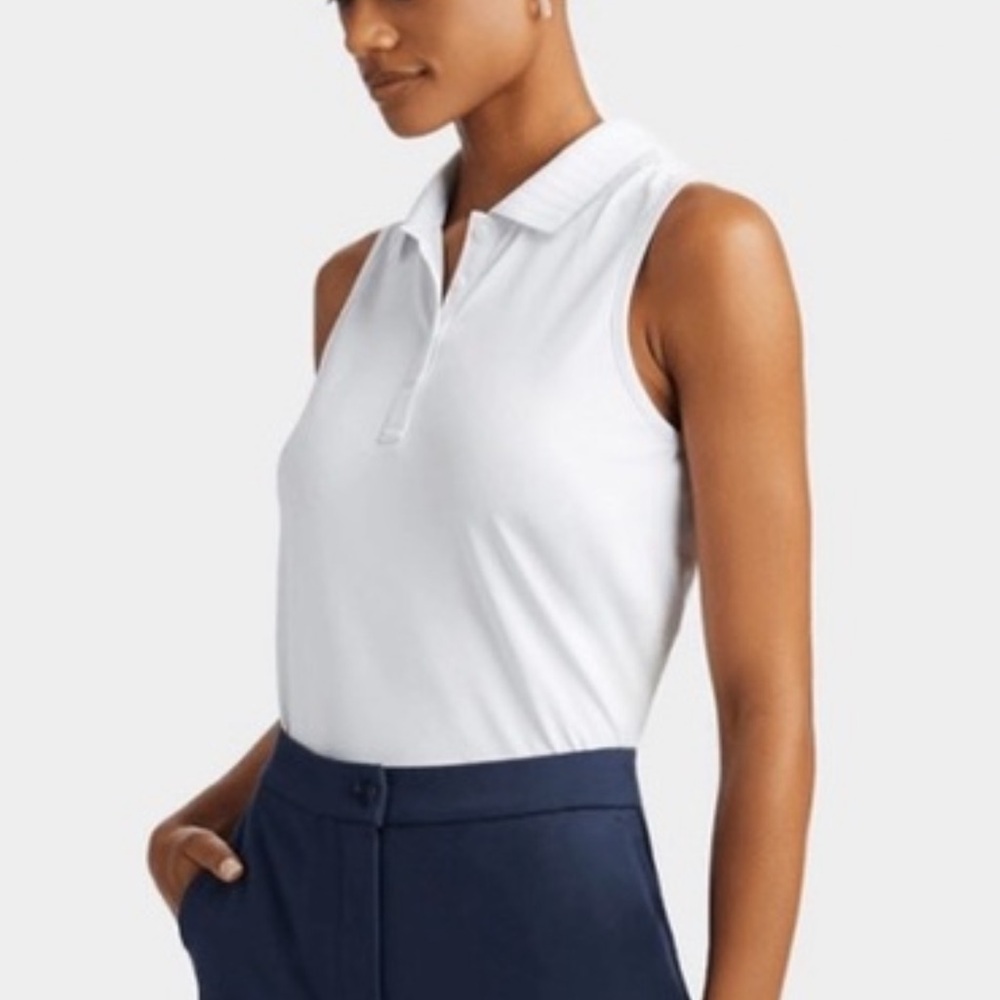 NWT G/FORE Tipped Collar Pique Tech Sleveless Polo Shirt in Snow